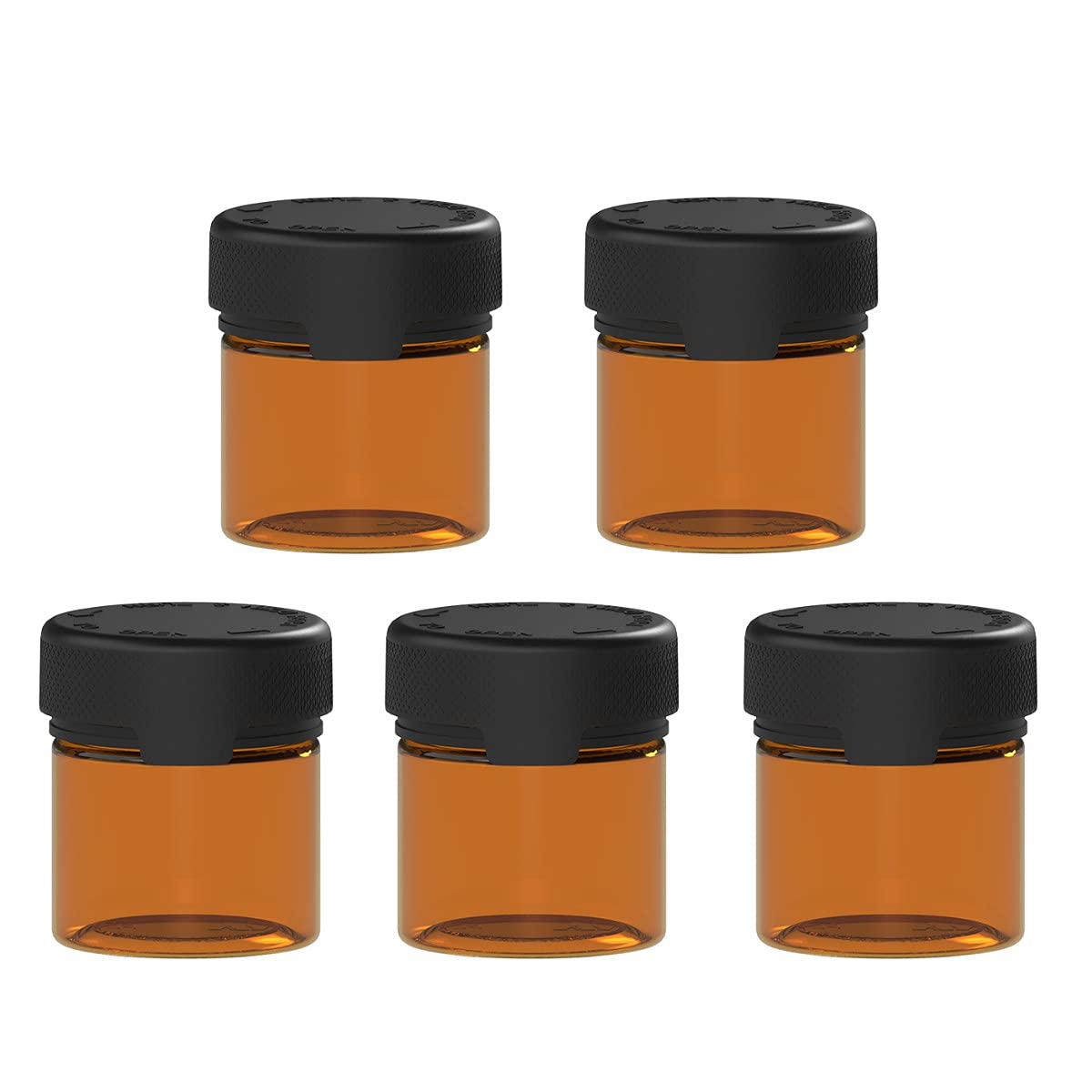 Chubby Gorilla 2oz / 60CC / 60ml Aviator PET Plastic Container for Dry Goods, Powders and or Medication, with Child Resistant Caps - 5X Containers (Translucent Amber Container/Black Cap)