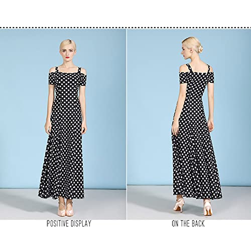 Robe dos nu à manches courtes à pois avec jupe de danse moderne - 2