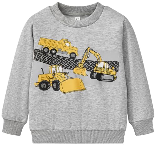 Image of Akyzic Toddler Boys Sweatshirts Cotton Crewneck Truck Shirt Dinosaur Long Sleeve Pullover Tops Tees 2-8T