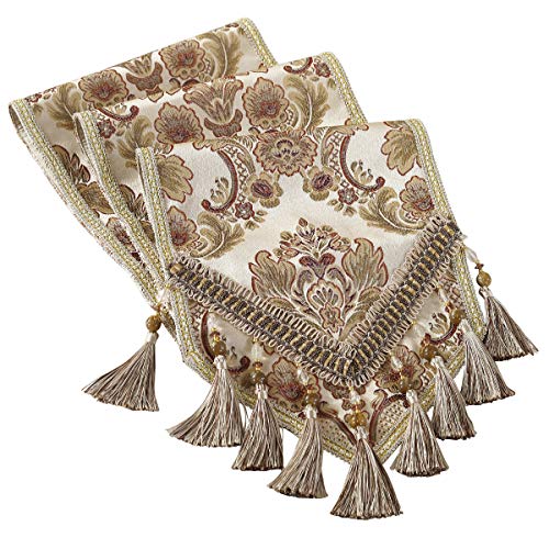 Kilofly Elegant Floral Brocade Jacquard Table Runner Tassels (96 X 12 Inches) #TOP24