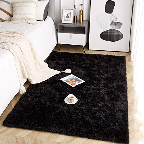 Beglad Soft Fluffy Area Rug Modern Shaggy Bedroom Rugs For Kids Room Extra Comfy Nursery Rug Floor Carpets Boys Girls Fuzzy Shag Fur Home Decor Rug, 4 Ft X 5.3 Ft, Black #TOP5