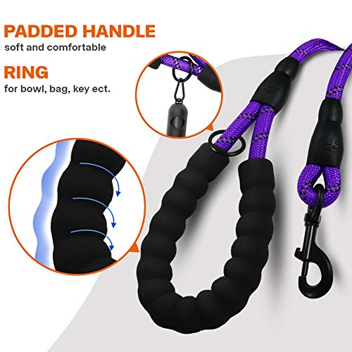 Taglory Rope Dog Lead with Soft Padded Handle, 1.2 m Reflective Lead and Multi-Colour for Small Dogs, 1.0 cm, Purple - Image 5