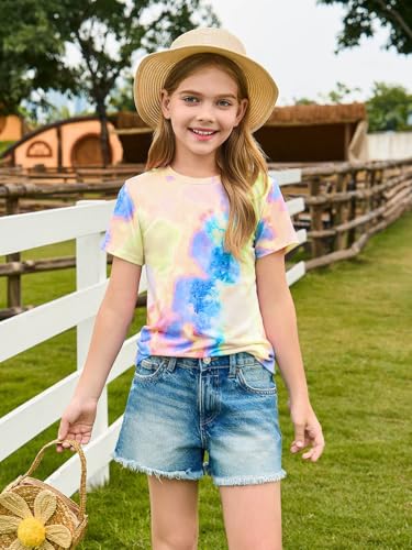 Image of Haloumoning Girls Tie Dye Short Sleeve Shirt 5-14 Years | Kids Summer Fashion, Girls shirts,Girls tshirt,Tops for girls,Tie dye shirts,Crewneck Tops, Casual Tees