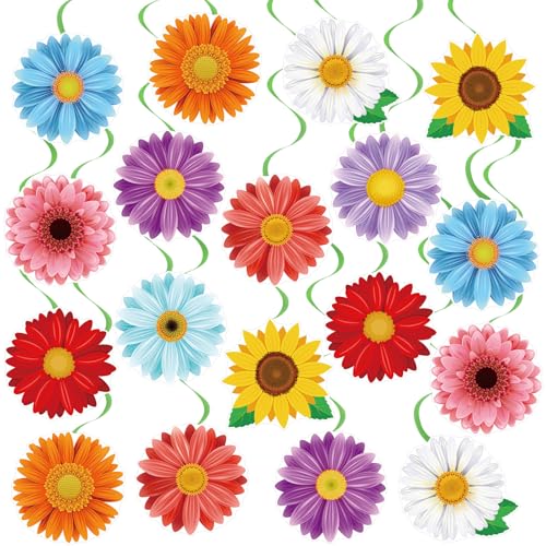 Image of 40Pcs Spring Flowers Hanging Swirl Decorations, Spring Summer Party Ceiling Hanging Swirls Floral Swirls Streamers for Springtime Easter Birthday Wedding Party Decor