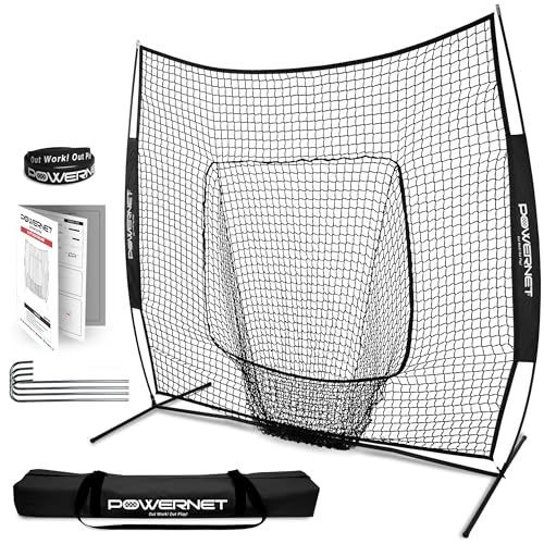 PowerNet Baseball & Softball Practice Net 7x7 FT, Outdoor Baseball Training Equipment for Pitching & Batting Practice (Black Net)