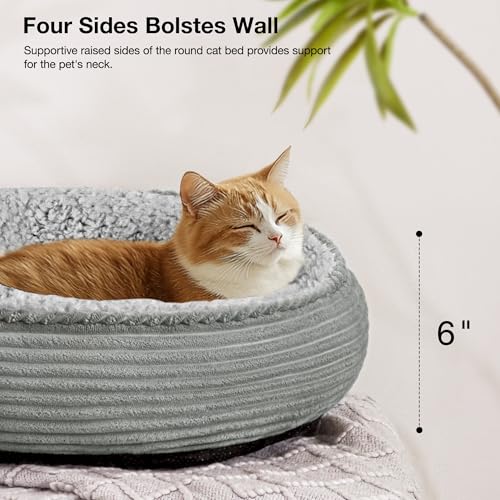 Love's cabin Round Donut Cat and Dog Cushion Bed, 20in Pet Bed for Cats or Small Dogs, Anti-Slip & Water-Resistant Bottom, Super Soft Durable Fabric Pet beds, Washable Luxury Bed Solid Grey Stripe by Love's cabin - Image 7