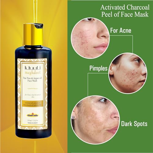 Image of Khadi Meghdoot Tea Tree and Argan Oil Face Wash for Clean Clear and Radiant Skin Gentle Herbal Cleanser for Acne Control Oil Balance and Glowing Skin for Men and Women 210ml (Pack of 1)