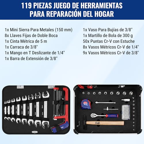 Miniatura 3 de Workpro 119 Pc Maletín De Herramientas Completas Caja Herramienta Metálica, Herramientas Universales, Kit Versátil Herramientas Portátil Para Reparaciones Diarias, Perfecto Hogar Y Oficina