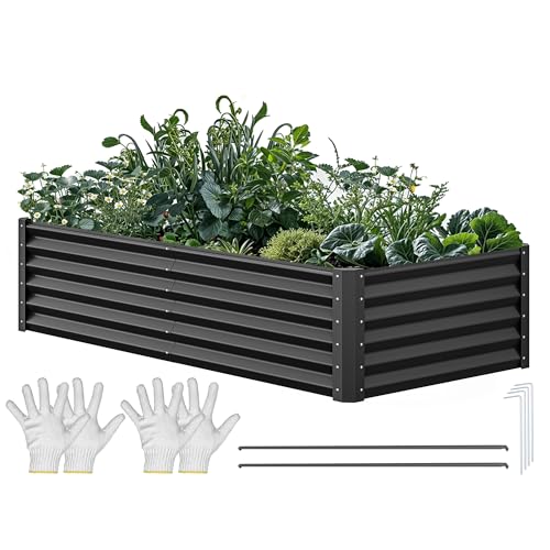 YITAHOME 6x3x1.5ft Large Raised Garden Bed Kit, Galvanized Metal Planter Box with Gloves, Ground Nails, Support Rod, Outdoor Above Ground Planters for