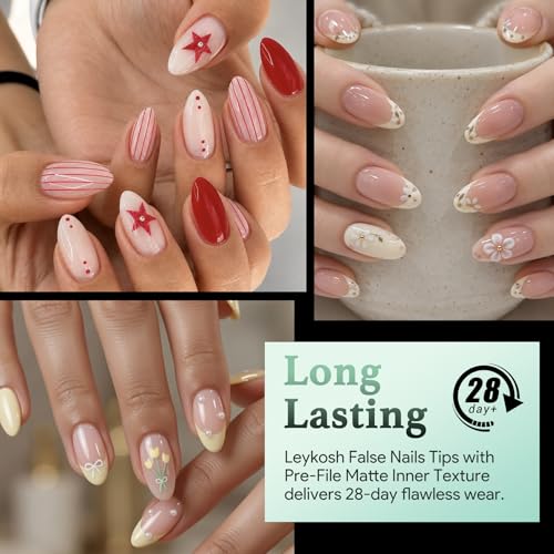 Image of Leykosh Short Almond Half Cover Nail Tips, 15 Sizes 330PCS Soft Gel Fake Nails, Half Matte Pre-Shaped Clear Press On Acrylic Nails No C Curve Gift for Extension, DIY Home Manicure Beauty Gifts