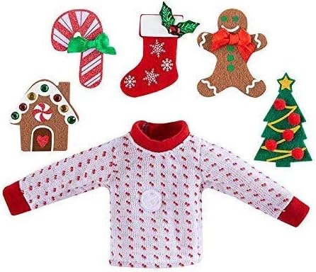 The Elf on the Shelf Outfit Value Pack - 2 Festive Skirts and DIY Ugly Sweater Set with 6 Interchangeable Velcro Christmas Designs - Surprise Your Kids with New X-Mas Clothes Every Day