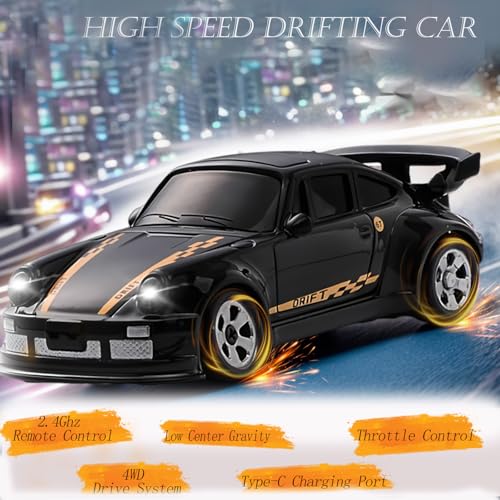 Image of RC Drift Car, 1 /64 Mini RC Remote Control Car, 2.4GHz Full Proportional RTR High Speed Micro Sports Racing Drift, 4WD HobbyFast Race Vehicle with Lights, Model Toys Gift for Kids, Boys, Adults
