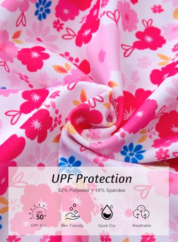 Image of Baby Toddler Girl Long Sleeve Ruffle Swimsuit One Piece Zipper Rash Guard Bathing Suit with UPF 50+ Sun Protection