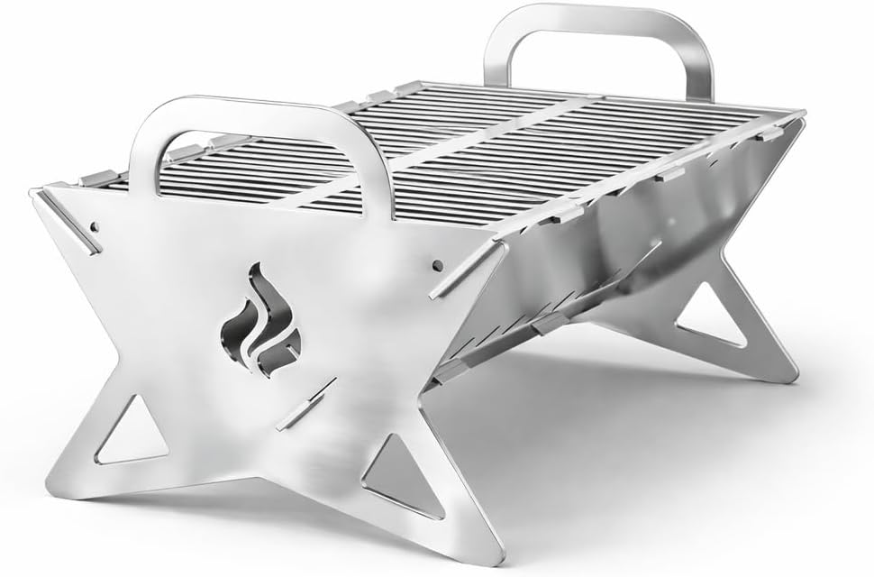 Folding Camping Grill Stainless Steel Strong 2 mm - Sturdy Folding Grill INOX 505 x 296 mm - Folding Camping Grill