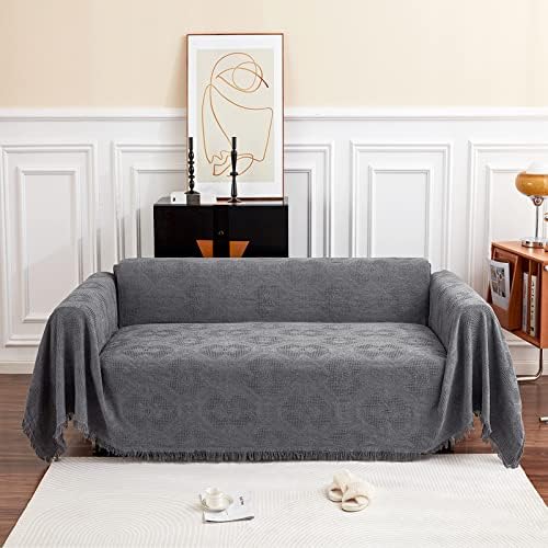 GAOWEI Throws for Sofas Large Sofa Throw 3 Seater with Decorative Tassels, Double-sided Throw Blanket for Sofas, Settees and Bed, Diamond Pattern with Leaves and Flowers 180x300cm - Green