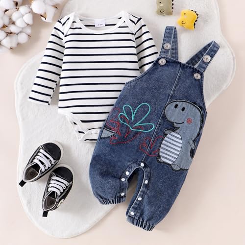 Image of Baby Boy Clothes Newborn Long Sleeve Romper Cartoon Animal Jeans Suspender Overalls Jumpsuit Fall Outfits 0-18 Months