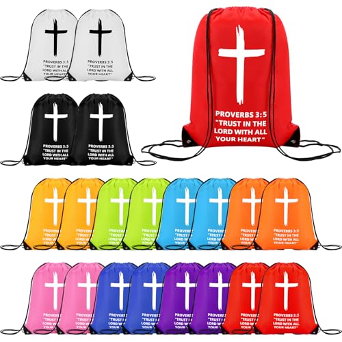 20 Pcs Christian Drawstring Backpack Religious Gifts Bags, Proverbs 3:5