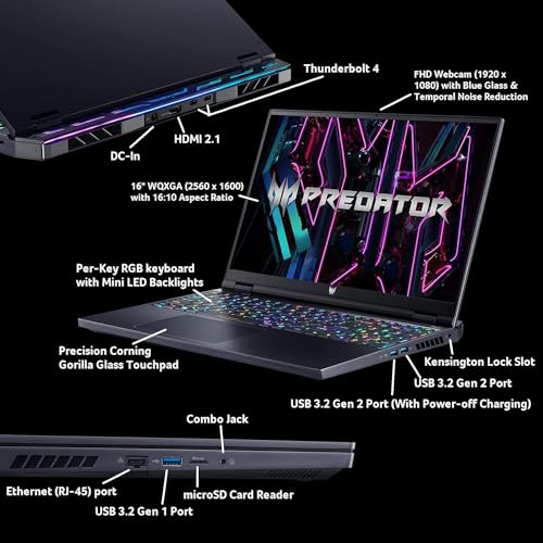 Image of acer Predator Helios Neo 16 Gaming Laptop, GeForce RTX 4070, Intel i9-14900HX, 16 inch IPS 240Hz 500 nits Display, 64 GB DDR5 RAM, 2 TB SSD, Windows 11 Pro, Office Pro Lifetime License