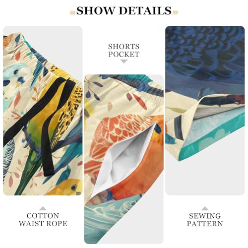 Men's Short Pajama Bottoms Parrot Bird Budgerigar Home Casual Sleep Pants Lightweight with Drawstring4