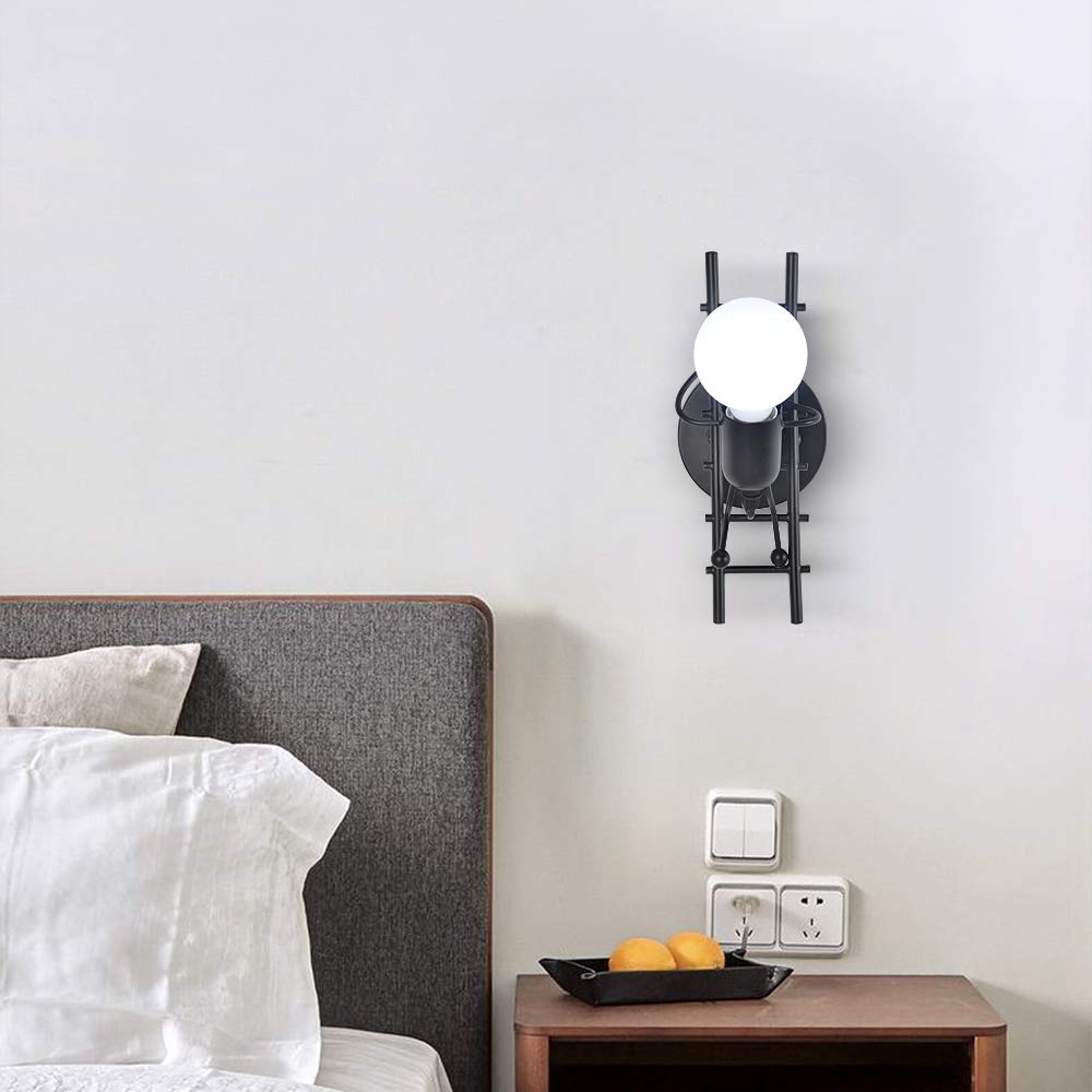 Goeco Humanoid Applique da Parete Interno, Lampada da Parete Interno Moderna, Illuminazione Interna Semplice per Soggiorno Corridoio Camera da Letto, 220V, E27 Lampadina non Inclusa (nero)