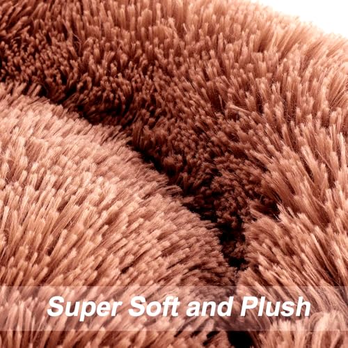 Image of RvPaws Calming Dog & Cat Bed for Small Dogs, Anti-Anxiety Donut Cuddler Cozy Soft Round, Fluffy Faux Fur Plush Cushion Beds for Medium Dogs - (Brown Color, 20 Inch, Small Size)