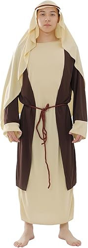 Disfraz de Jesús para hombres adultos - disfraz de jesús, con abrigo blanco y bufanda roja (San José)