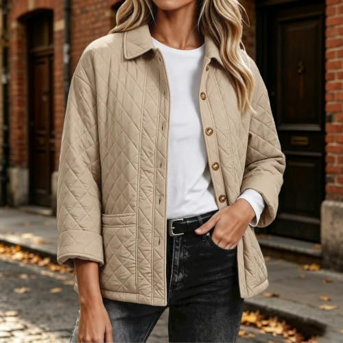 fartey Plus Size Quilted Jacket Button Down Jacket Casual Loose Winter Coat - image 2