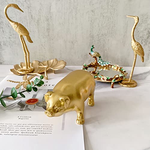 Pewery Golden Pig Statue, Animal Figurine Home Decor, Pig Sculpture For Home Office Desktop Bookshelf #TOP4