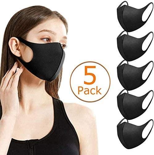 Preisvergleich Produktbild Dragonee 5 Stück Schwarz Baumwolle Gesicht Baumwolle Mundbedeckung Unisex Wiederverwendbar Mundschutz Gesichtsschicht, für Sport, Outdoor und Arbeit