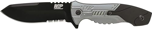 Smith & Wesson M&P SWMPF2BS - Cuchillo de hoja fija de espiga completa de 8.7 pulgadas con hoja dentada de 4.1 pulgadas y mango de aluminio para