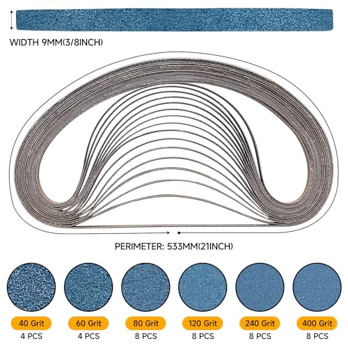 Image of 40-Piece Premium 3 /8 x 21 Inch Zirconia Sanding Belts 40-400 Grit | 9x533 MM, Heavy Duty, Long-Lasting, Wood Metal Grinding and Finishing for Mini Bandfile Belt Sander