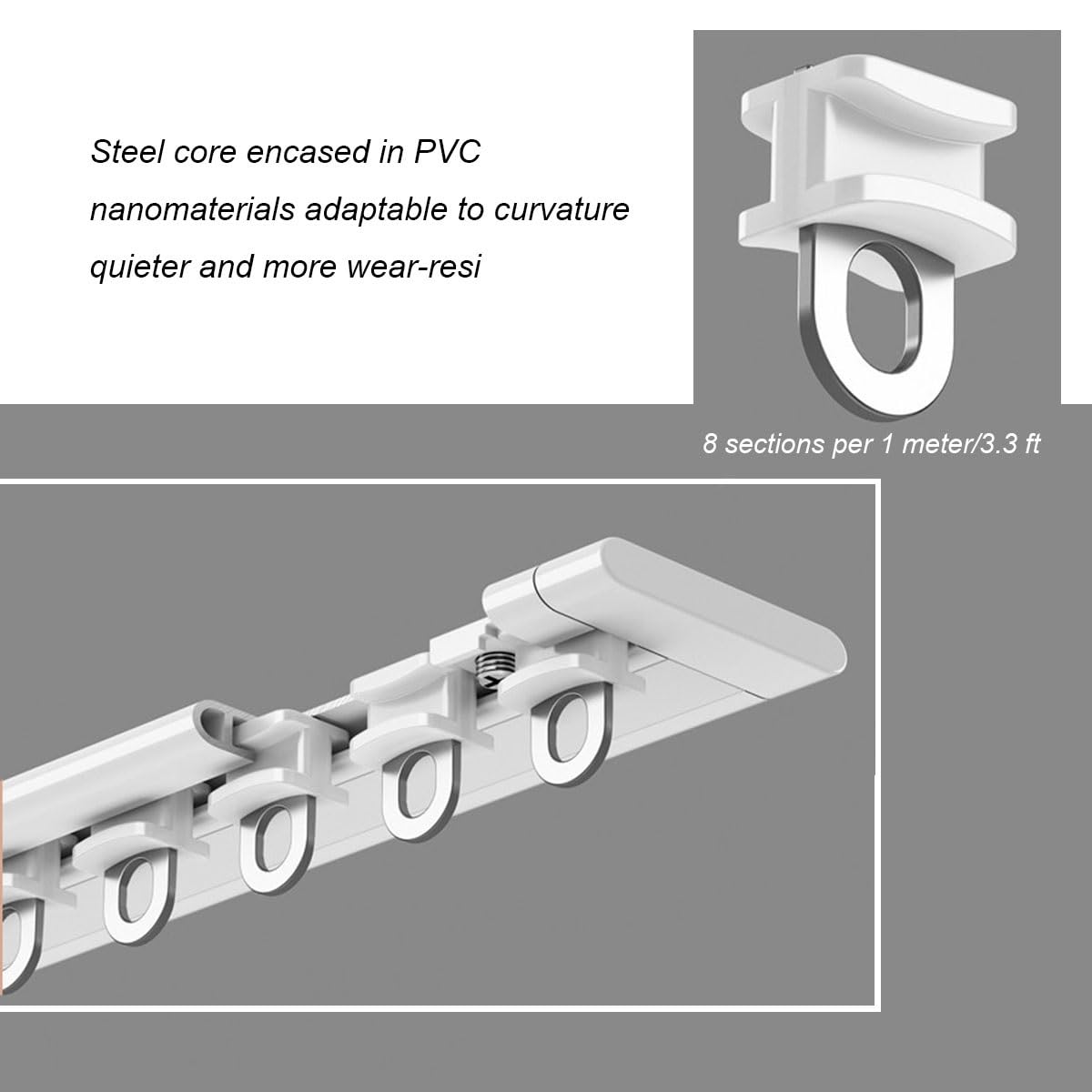 Système de rail de rideau ultra fin et silencieux en aluminium de 6 mm avec roulettes lisses Installation facile 5,9 m Blanc