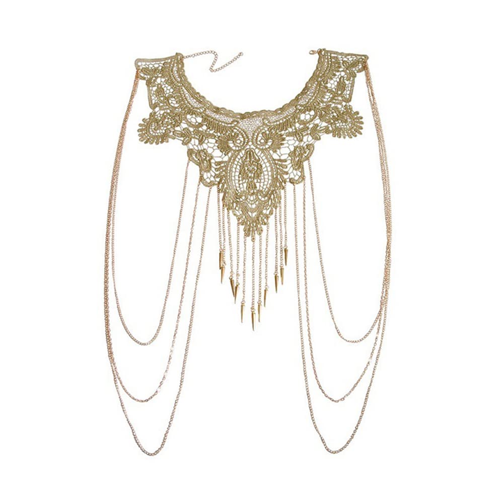 Amorar Corps Chaîne Bijoux Or Dentelle Multicouche Gland Collier Bikini Plage Corps Ventre Bijoux pour Femmes, Soutien-Gorge Cha