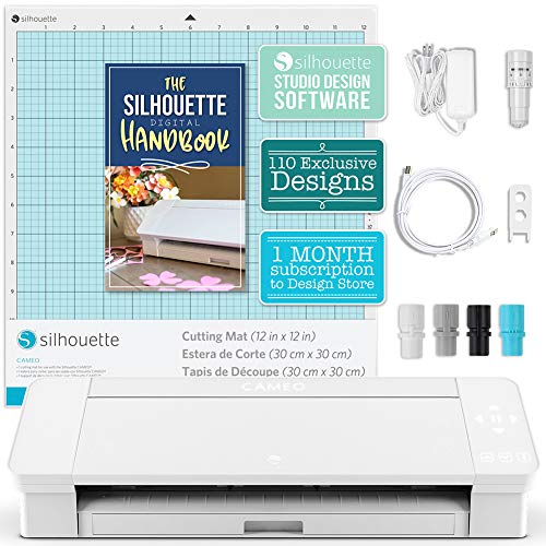 Silhouette White Cameo 4 w/ Autoblade, 12"x12" Cutting Mat, 3X Speed, Roll Feeder, User Guides, Designs, and More Silhouette White Cameo 4 w/ Autoblade, 12"x12" Cutting Mat, 3X Speed, Roll Feeder, User Guides, Designs, and More