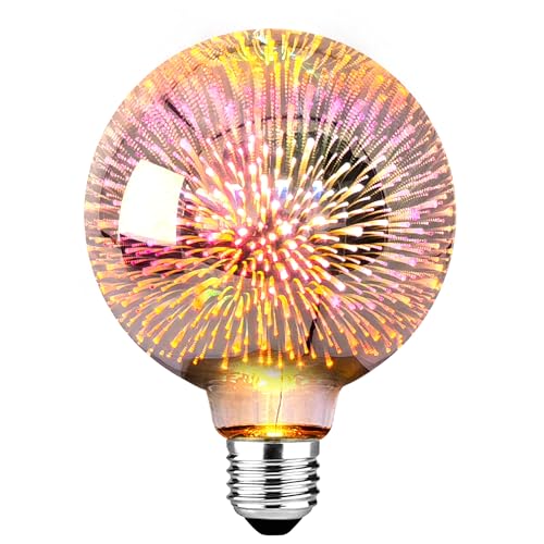 Bombilla Edison Vintage E27, E27 LED Vintage carcasa de vidrio de efecto fuegos artificiales 3D 3W bombillas retro LED decoradas, muy adecuadas para salas de estar, restaurantes, Navidad-(95BT1）
