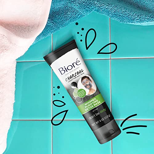 Biore Charcoal Whipped Purifying Detox Mask, With Natural Charcoal, Deep Pore Cleansing, 4 Ounce, Dermatologist Tested, Non-Comedogenic, Oil Free #TOP1