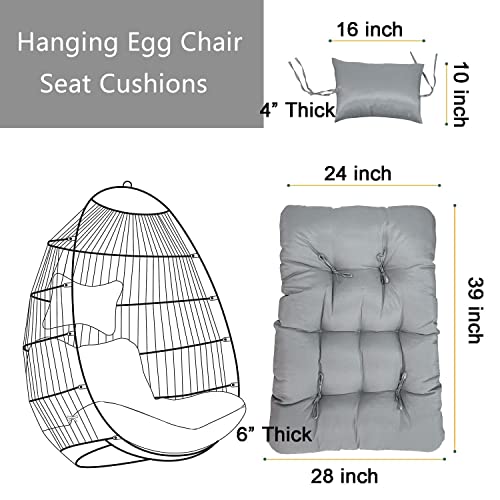 Enipate Outdoor Hanging Egg Chair Cushion, Water-Resistant Tufted Swing Basket Chairs Cushion Pads With Headrest Pillow #TOP4