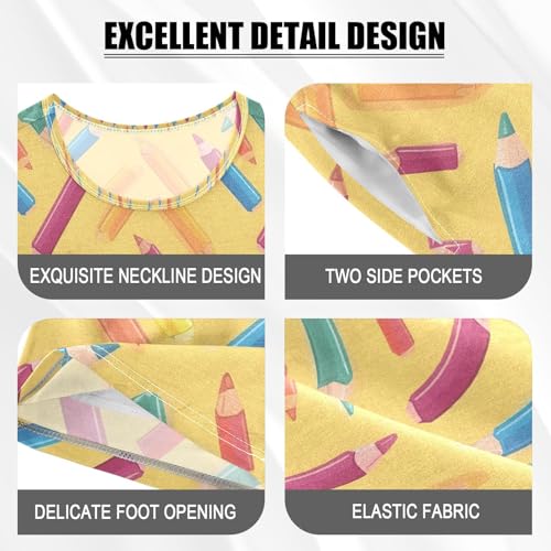 ALAZA Colorful Pencils Yellow Pajamas Set Short Sleeve Cotton Sleepwear Summer Pjs 2 Piece 5-14Y4