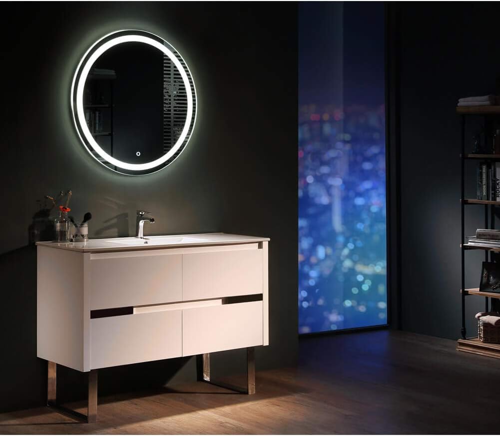 Get Special Price LIRROR 24 Lighted Round Mirror Anti-Fog with Adjustable Cold LED Light + High Lumen CRI>90 + Dimmable LED Memory Touch + Waterproof IP54 + UL Listed + Bathroom Bedroom Wall Mounted + Home Decor