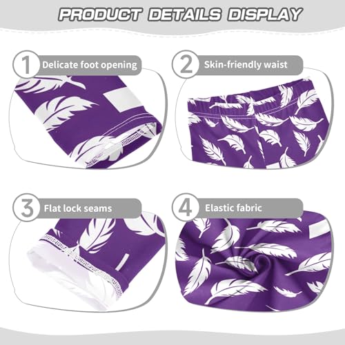 senya Girls Printed Leggings Yoga Pants Purple White Feathers Pattern for Kids in 4t to 10 Years, 4T3