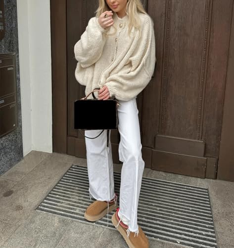 Women Chunky Cardigan Sweaters Winter Button Down Lantern Sleeve Sweater Jackets Y2K Wool Knit Coats Outerwear4