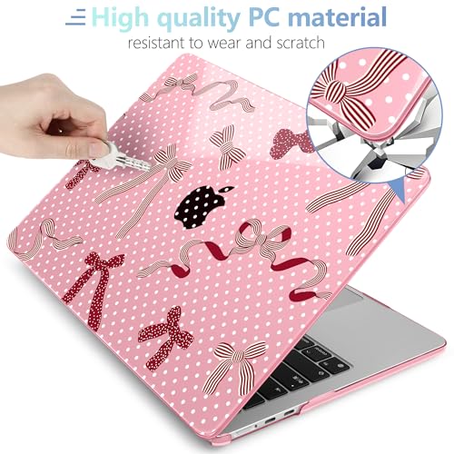 Image of MEEgoodo Case for M5 /M4 /M3 /M2 MacBook Air 13 inch 2026 2025 2024 2022, Fit Model A3449 /A3240 /A3113 /A2681, Case Compatible with MacBook Air 13.6-inch, Polka Dots & Red Bow