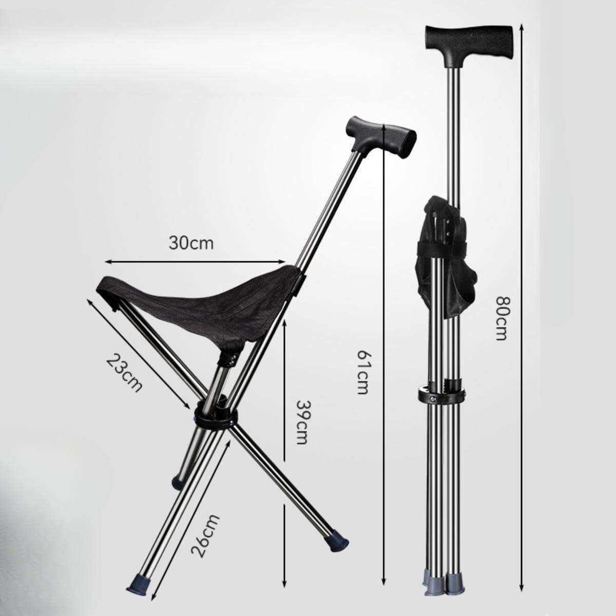 Bastón Trekking Bastón con Asiento Silla Plegable Taburete Portátil Acero Antideslizante Ligero Adecuado para Excursiones de Senderismo Viajes de
