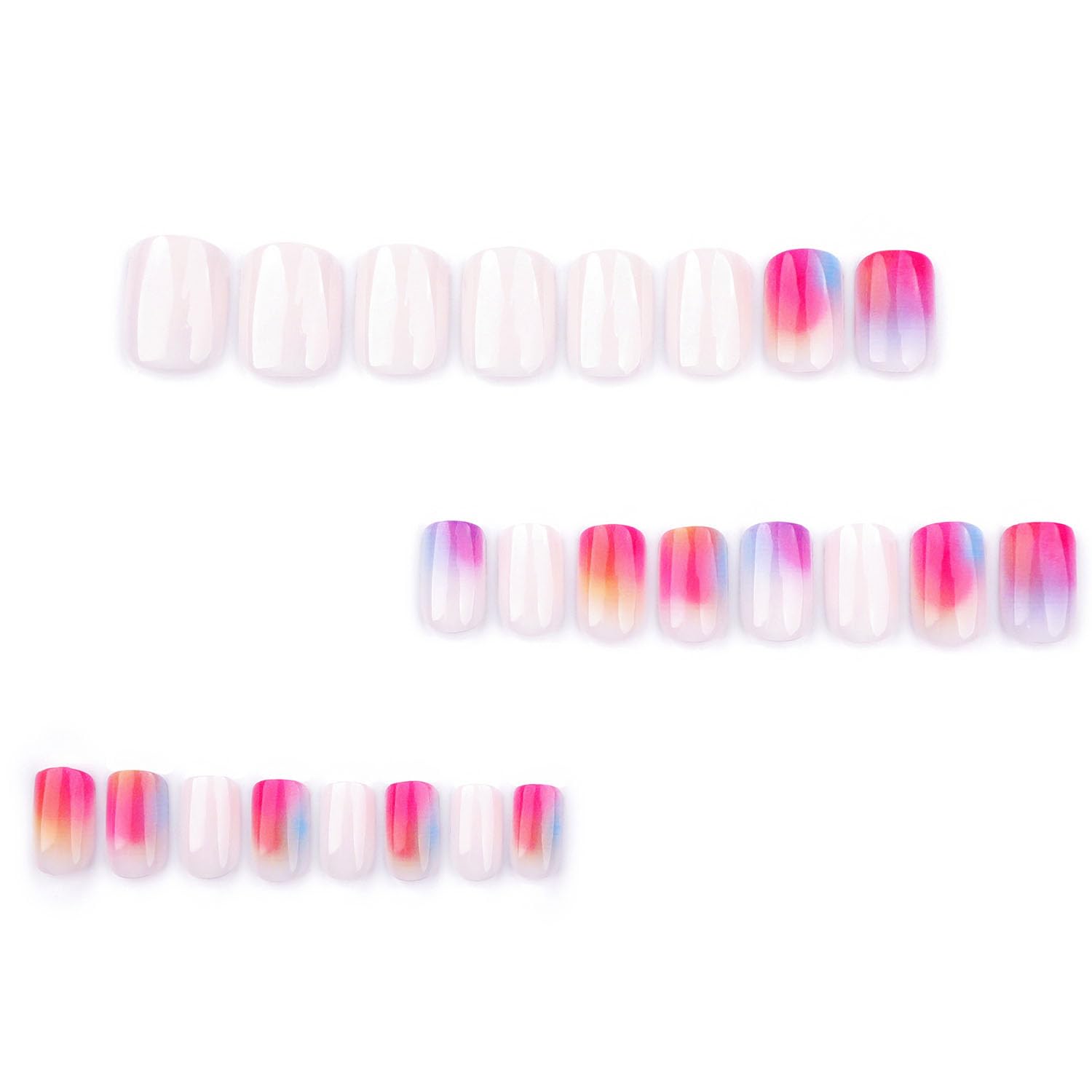 24 Pcs Press on Nails Short Acrylic Nails Colorful Full Cover Nails Press ons Square False Nails Ombre & Smudge Artificial Nails Reusable Stick on Nails for Women