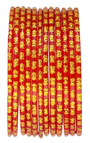 Jd'z Collection Glass Bangles For Women & Girls Indian Traditional Jewelry Glass Bangles Set Set For Ethnic Daily Wear, Bridal Bangles For Indian Marriage (Set Of 12-2.4) - Red #TOP3