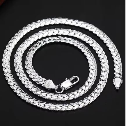 Generic 2 Piece 6MM Full Sideways 925 Sterling Silver Necklace Bracelet Fashion Jewelry For Women Men Link Chain Sets, White4