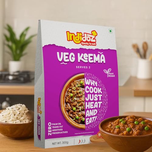Image of Indidoz Ready to Eat Veg Keema | High Protein Plant Based Mince in Spiced Gravy | Delicious Vegan Alternative to Meat | Authentic Indian Meal | Heat & Eat | No Preservatives | 300g