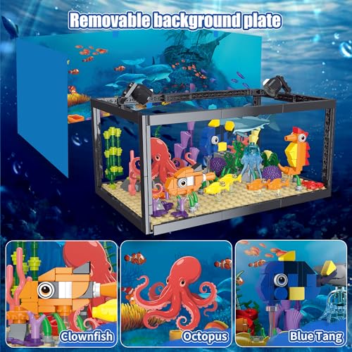 AKWME 8 in 1 Fish Tank Building Sets, Marine Aquarium Building Block with LED Light Party Favors 9 Model Toy Including Octopus Crab, Christmas Birthday Gifts for Boys Girls Kids Ages 6 8 10 12+ by AKWME - Image 5