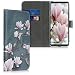 Produktbild kwmobile Wallet Case kompatibel mit Sony Xperia 10 II - Hülle mit Ständer Kartenfächer Magnolien Taupe Weiß Blaugrau