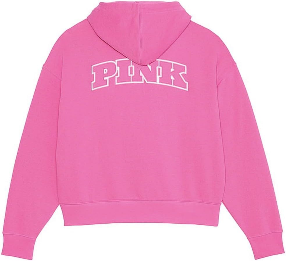 Victoria's Secret PINK Ivy Fleece Campus Full Zip Hoodie Pink Logo Women X-Large New
